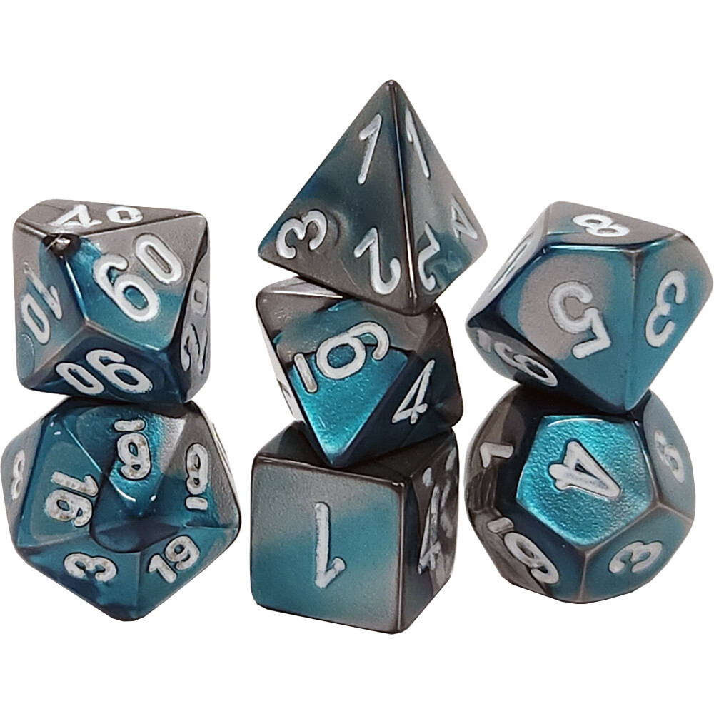 

Аксессуары Chessex Chessex Mini Dice Set: Gemini - Steel-Teal w/ White (7)