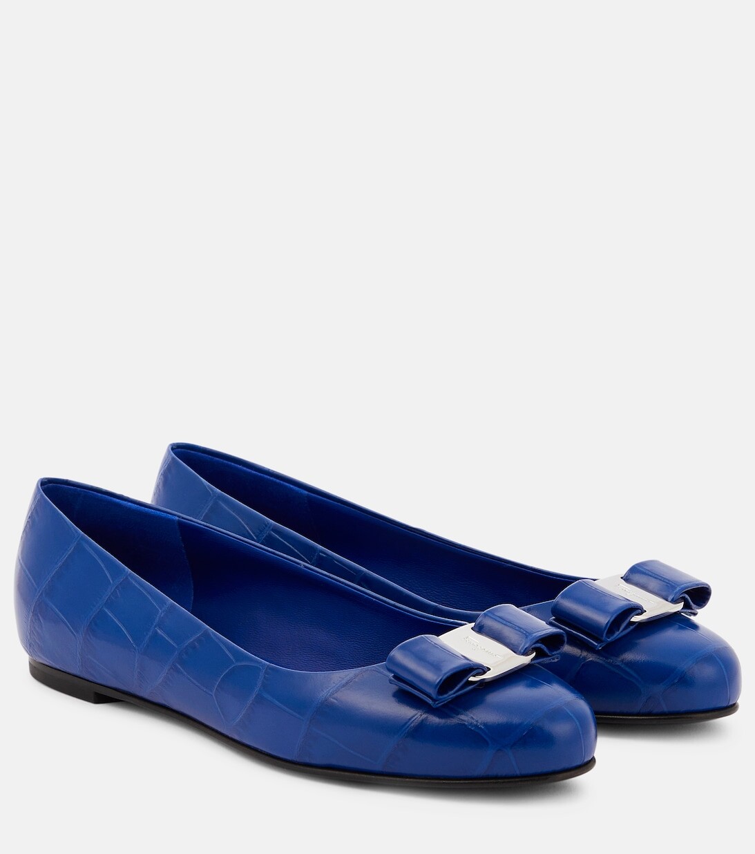 

Балетки Vara Bow из кожи с эффектом крокодила Ferragamo, синий