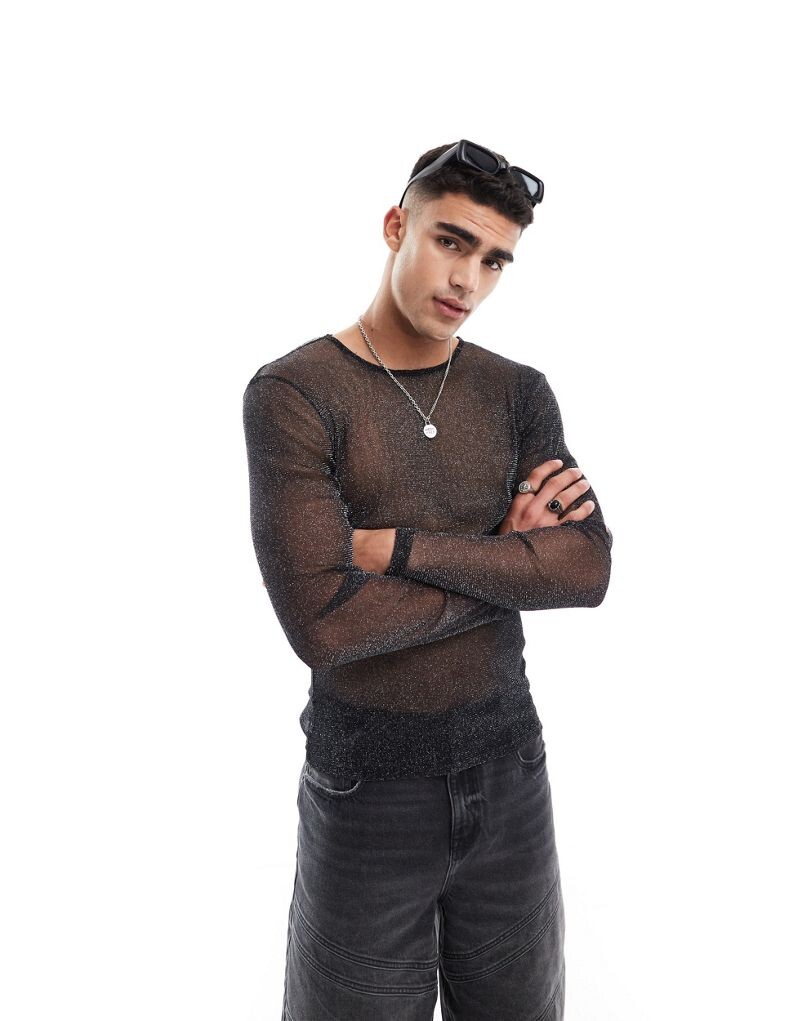 

Топ из блестящей сетки с длинными рукавами ASOS DESIGN