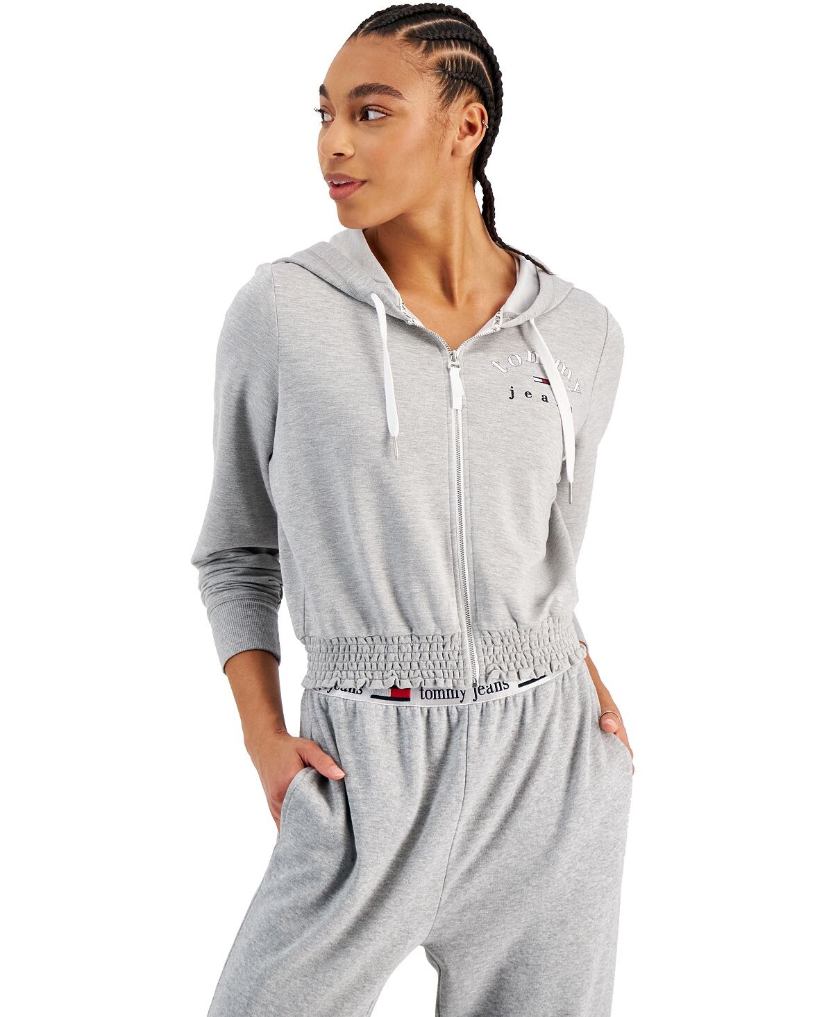 

Женская толстовка с капюшоном на молнии и присборенной талией Tommy Jeans