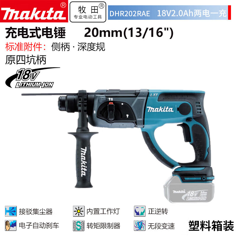 Перфоратор Makita DHR202RAE + две батареи 18V/2.0Ah