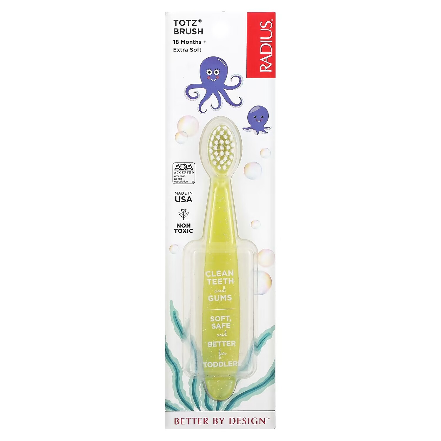 

Зубная щетка RADIUS Totz 18 месяцев + зубная щетка Extra Soft Yellow 1