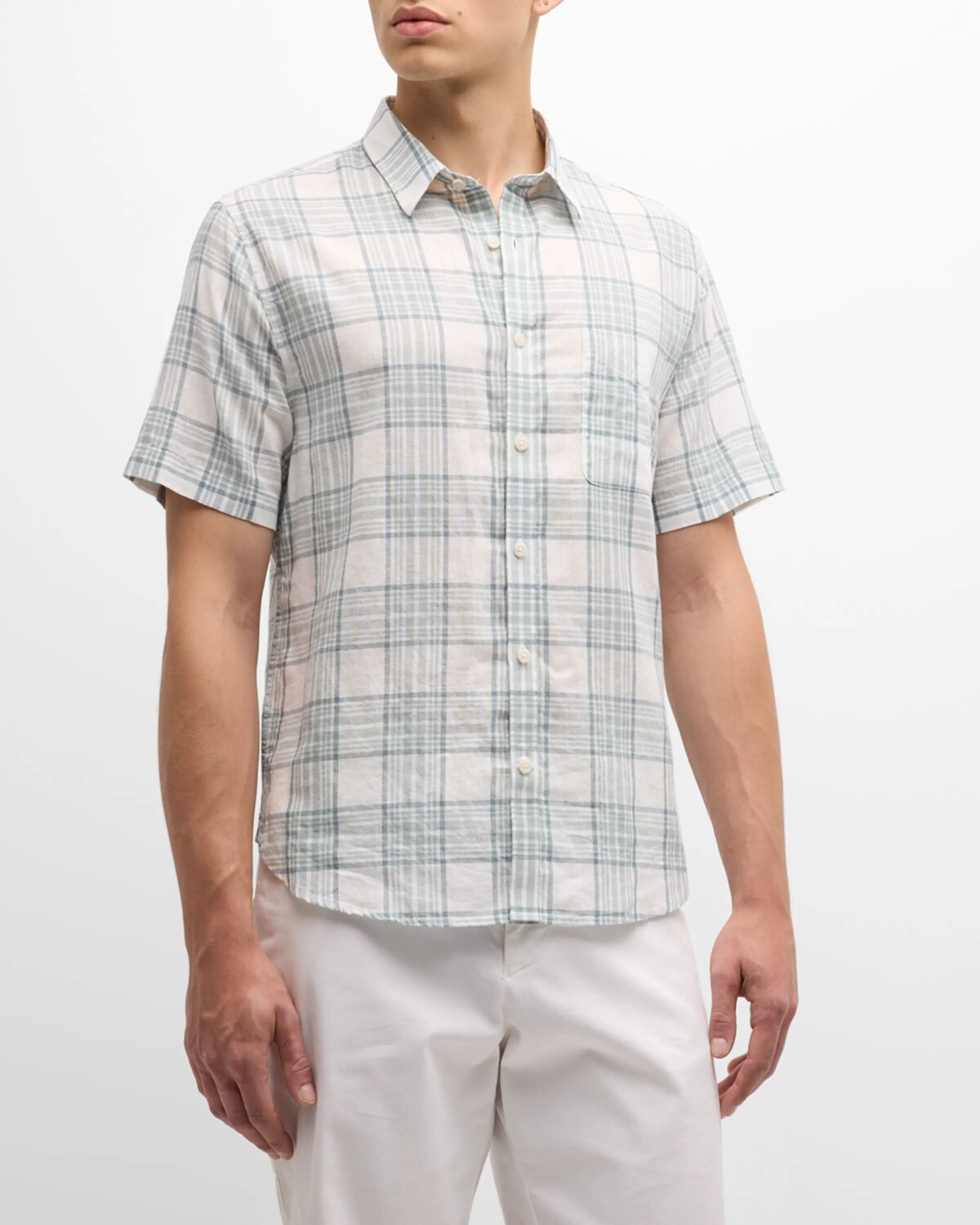 

Мужская спортивная рубашка в клетку кино Vince, цвет Mirage Teal/Optic Wh