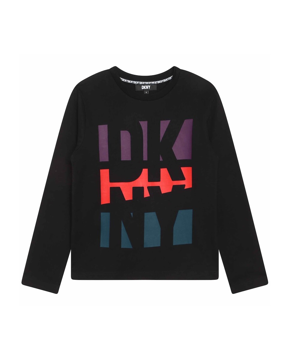 

Футболка для мальчика с длинными рукавами и логотипом спереди DKNY, черный