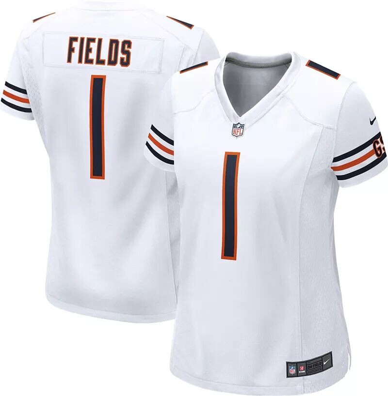

Женская белая игровая майка Nike Chicago Bears Justin Fields #1