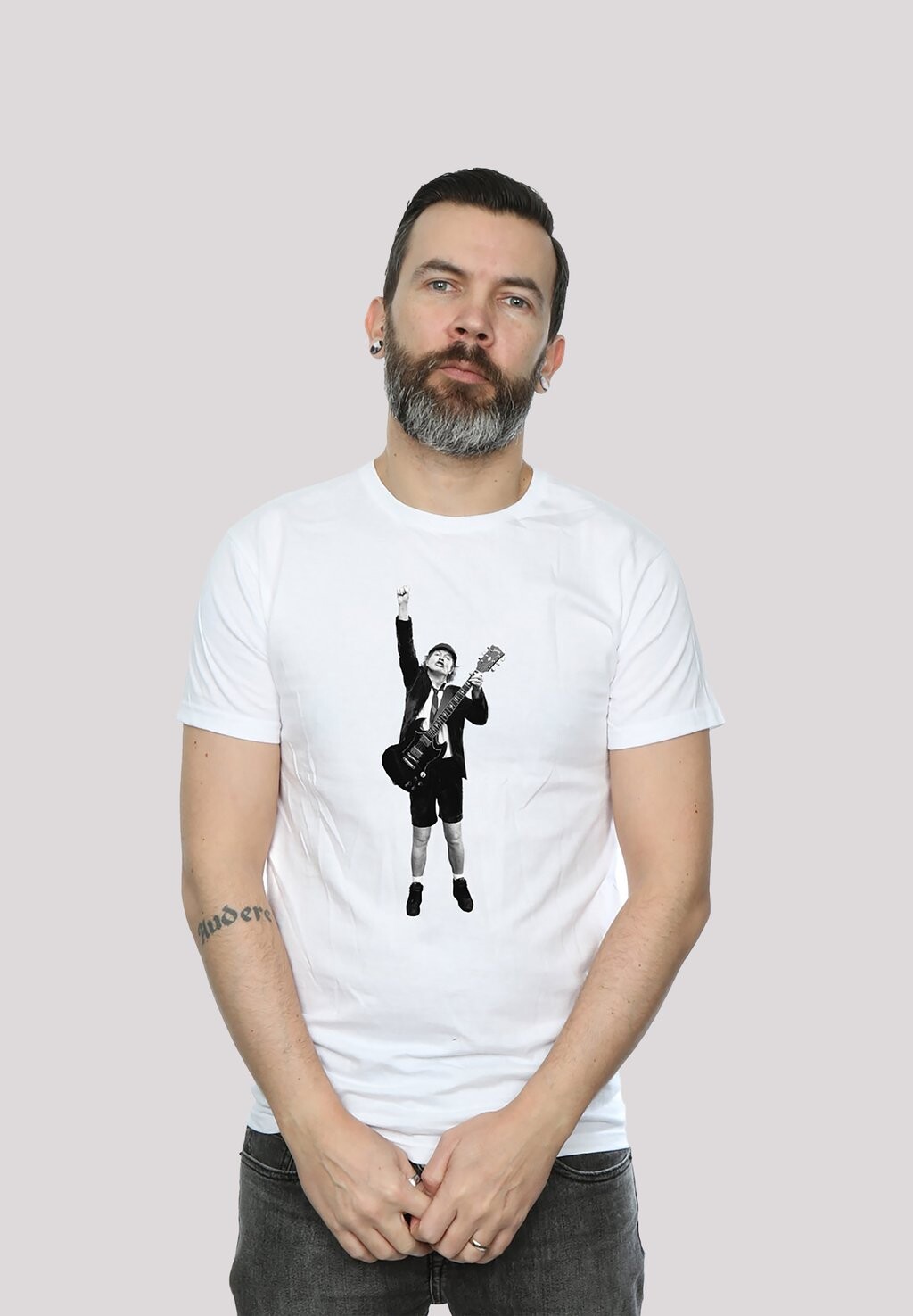 

Футболка с принтом ACDC ANGUS YOUNG CUT OUT PREMIUM ROCK MUSIK BAND FAN MER F4NT4STIC, цвет white