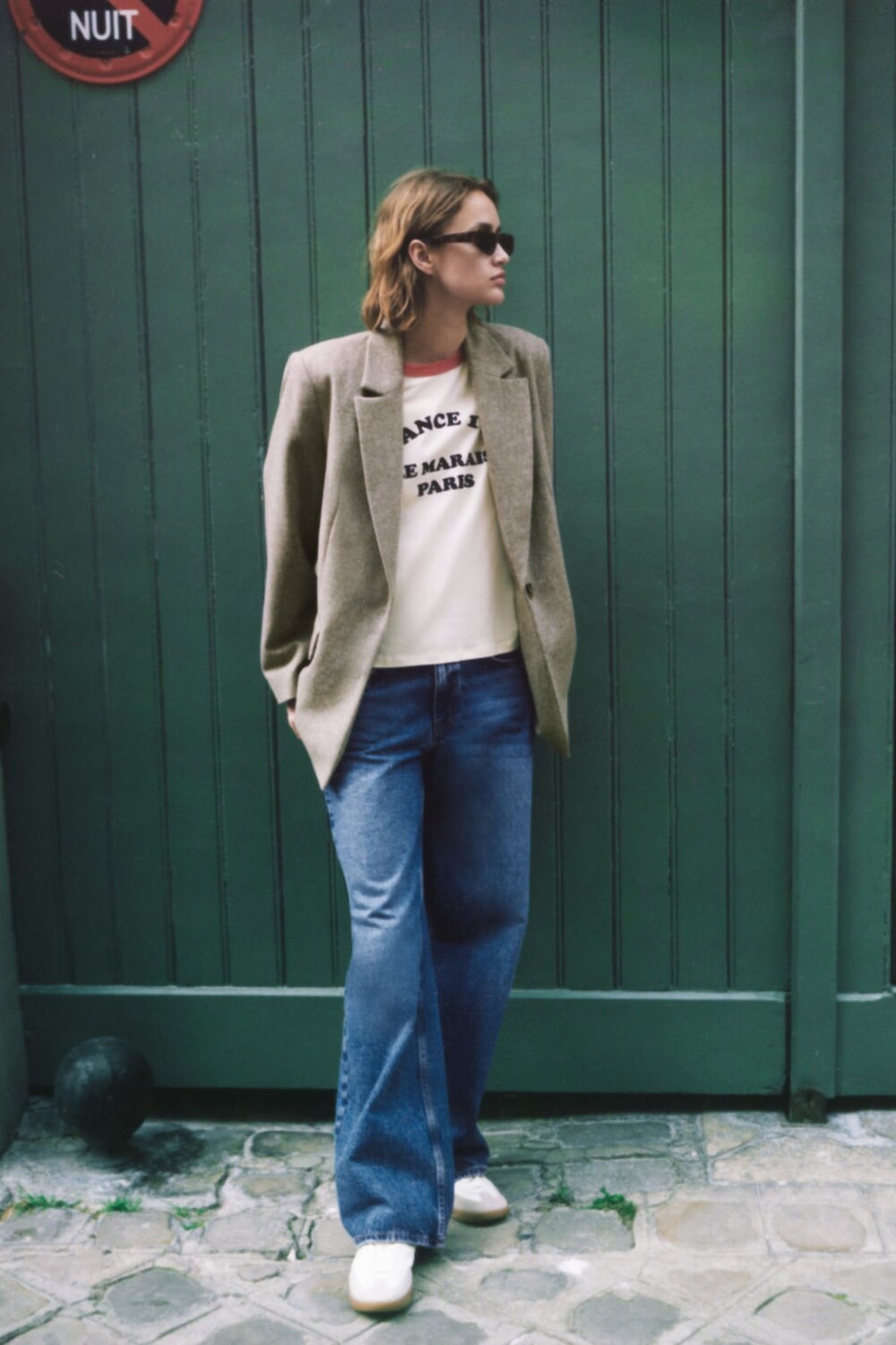 

Прямой блейзер с узором «елочка» ZARA, кэмел