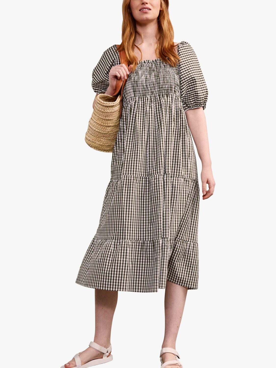 

Многоярусное платье миди Baukjen Tania Gingham, хаки/белый