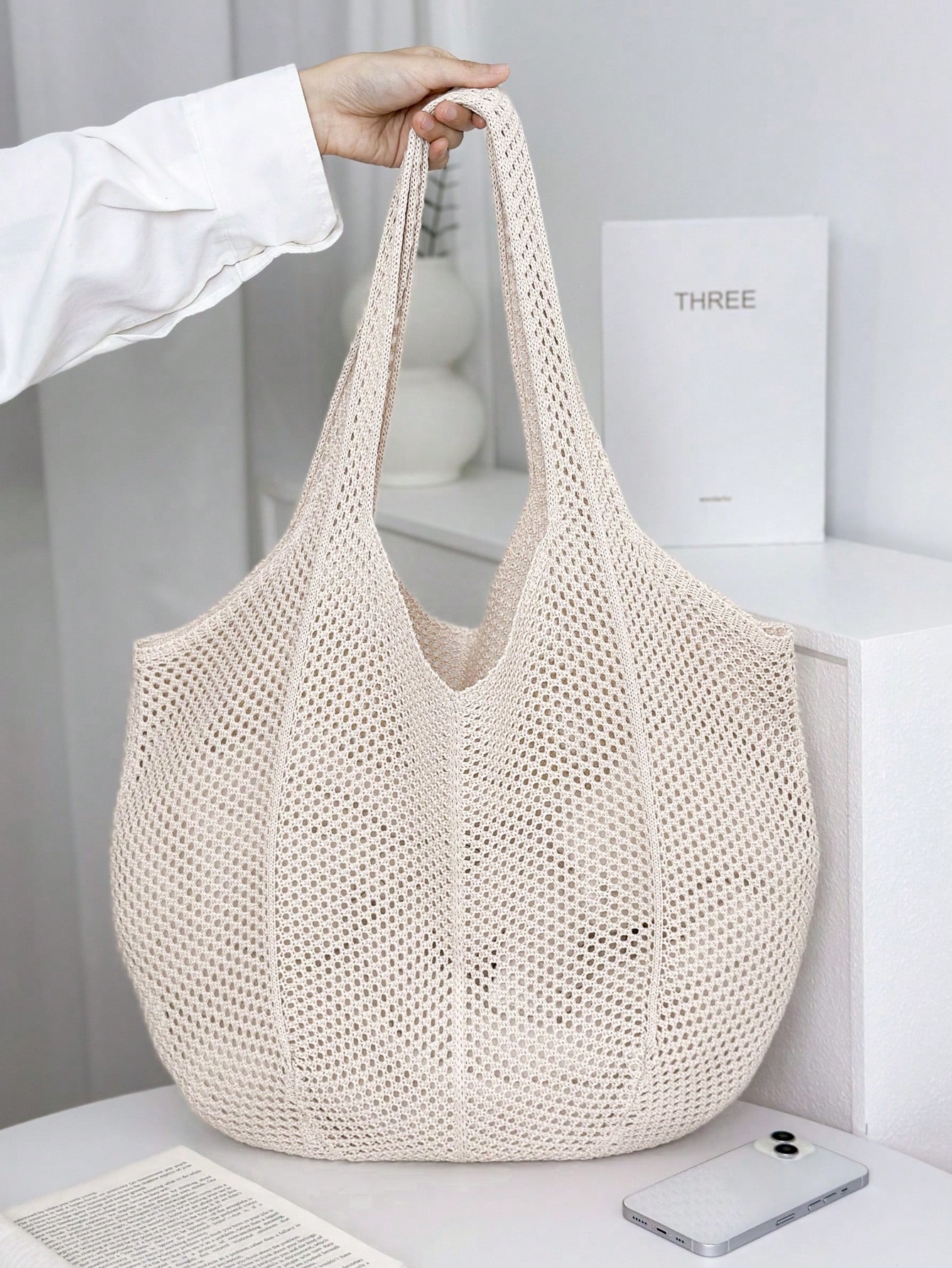Легкая полая плетеная сумка для покупок для женщин, бежевый портативная сумка для покупок складные сумки для супермаркета удобная вместительная продуктовая сумка для путешествий