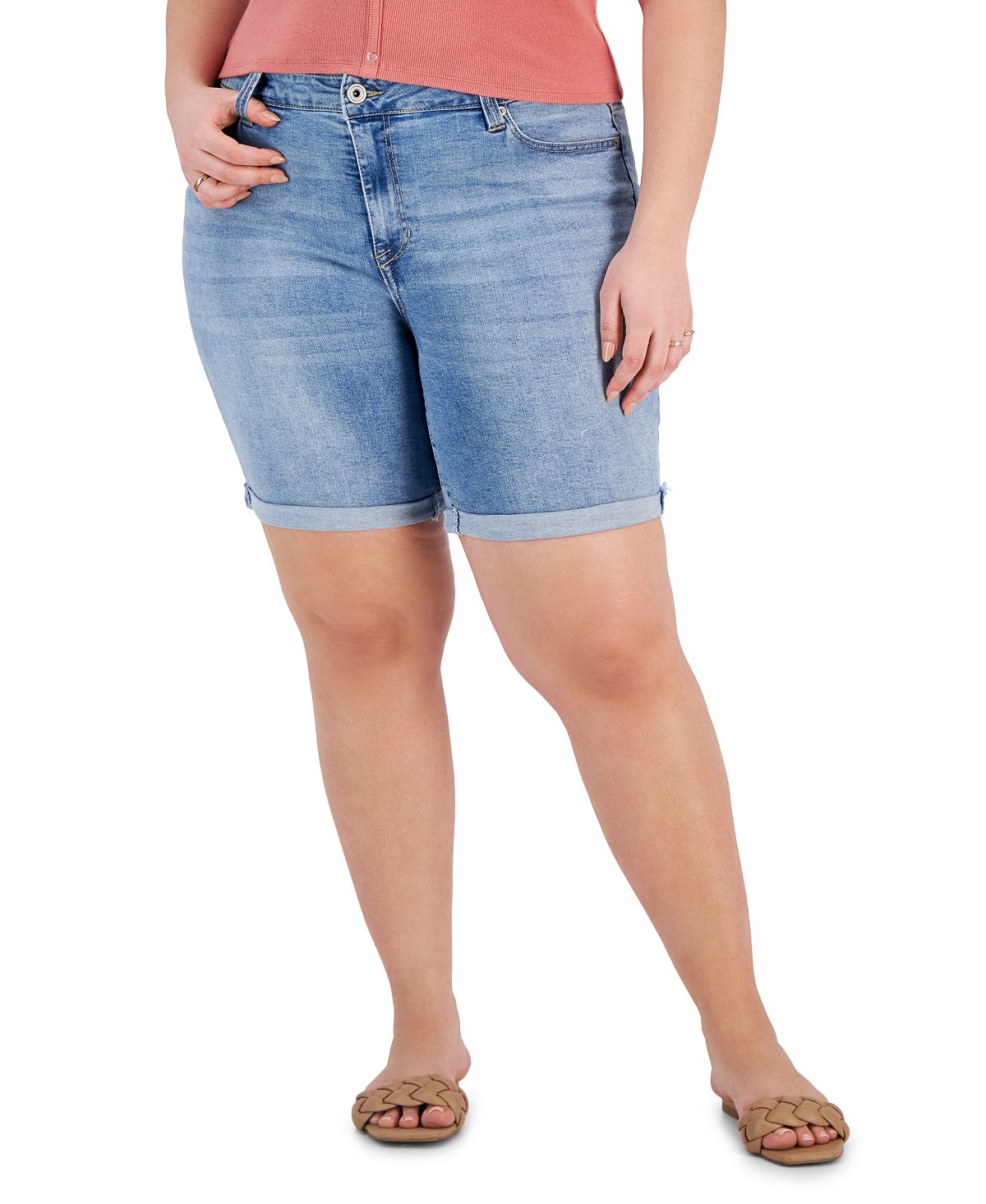 Модные джинсовые шорты-бермуды больших размеров с манжетами Celebrity Pink цена и фото