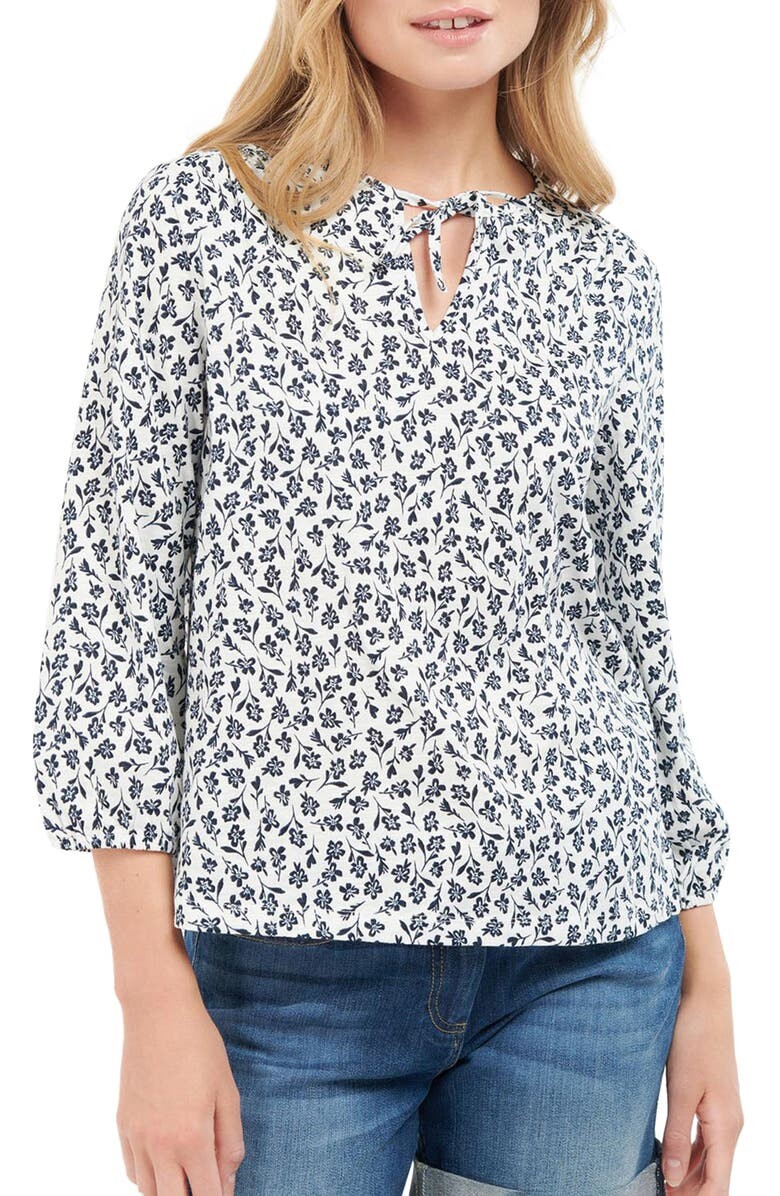 

Хлопковая блузка с цветочным принтом Seaholly и разрезом на горловине BARBOUR