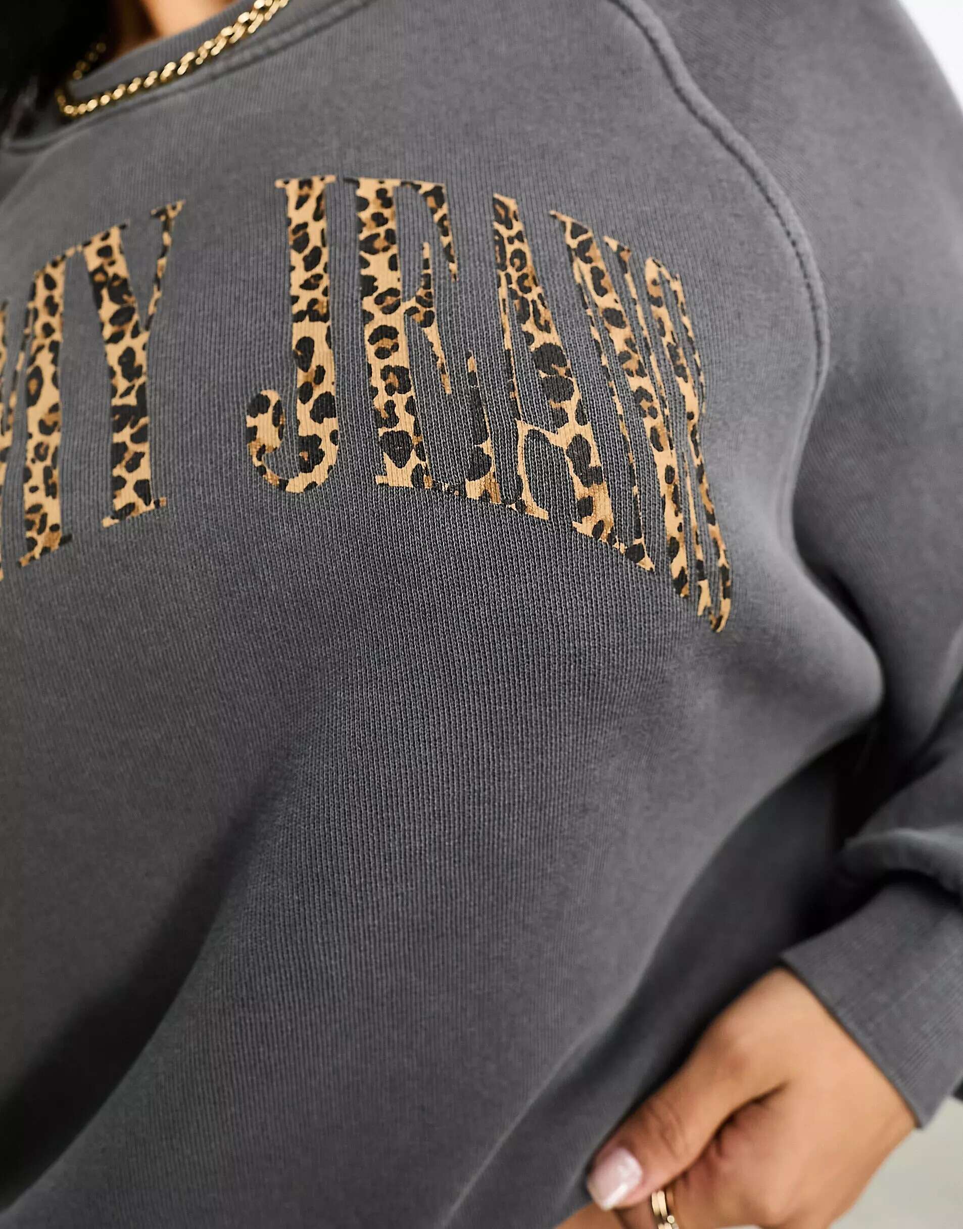 цена Светло-серый непринужденный свитшот с круглым вырезом и логотипом с леопардовым принтом Tommy Jeans