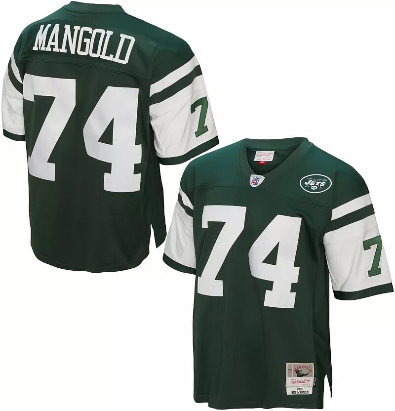 

Мужская футболка Mitchell & Ness New York Jets Ника Мэнголда № 74, 2006 г., зеленая футболка с возвратом