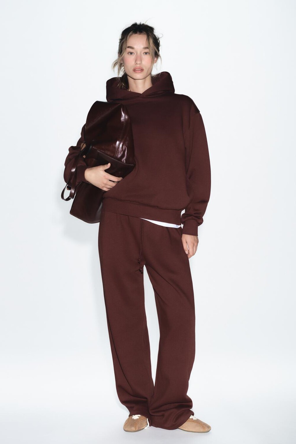 

Прямые брюки из плюша ZARA, бордовый