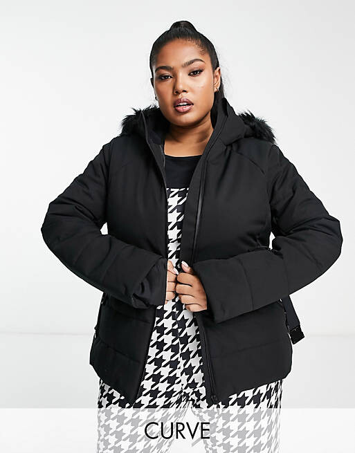 

Лыжная куртка с поясом и капюшоном из искусственного меха ASOS 4505 Curve