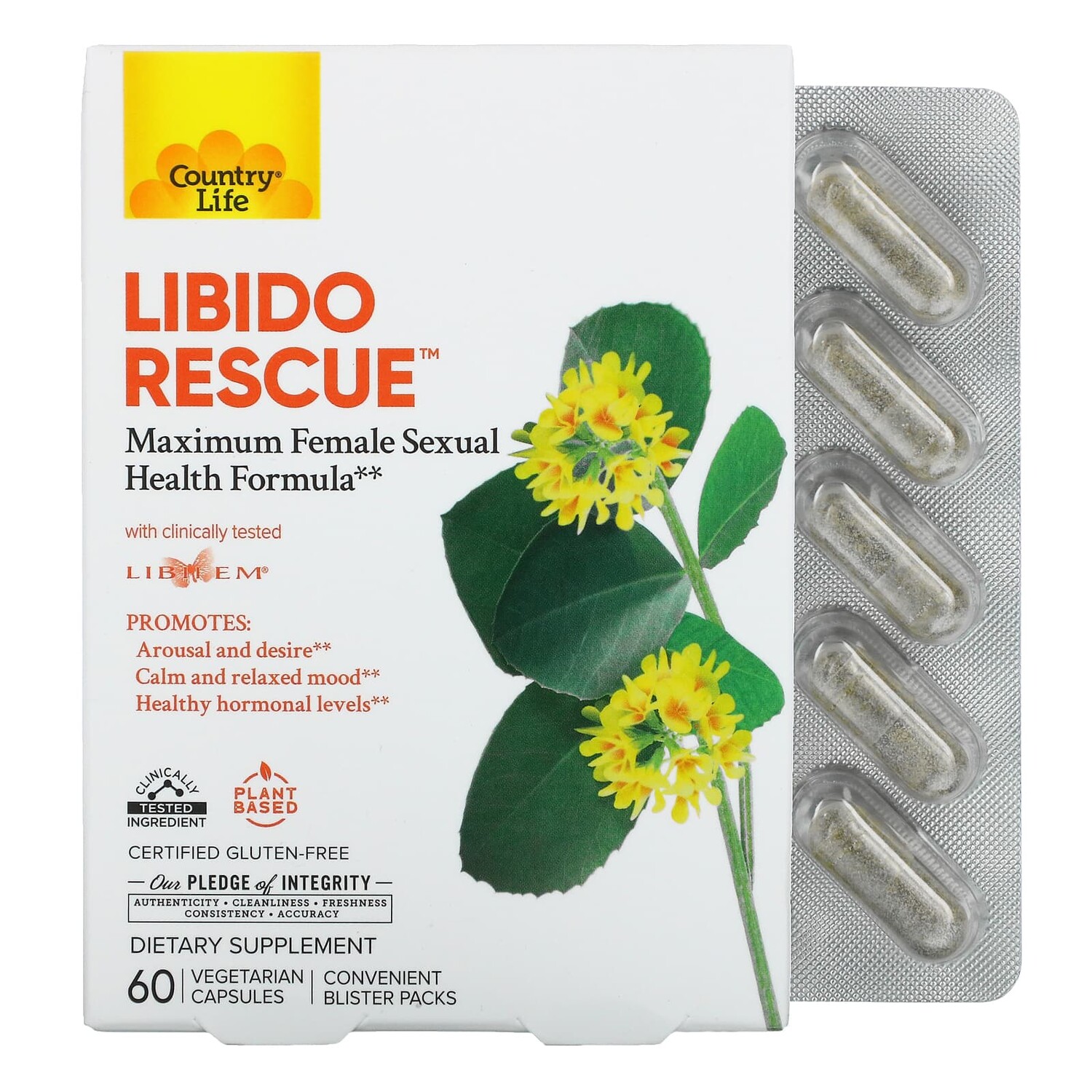 

Libido Rescue, 60 вегетарианских капсул, Country Life