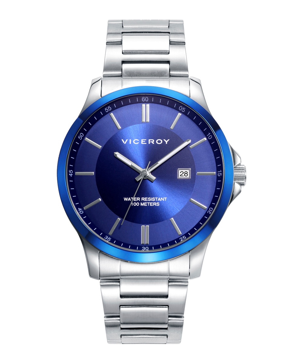 Наручные мужские часы с синим корпусом и стальным браслетом Viceroy, серебро цена и фото