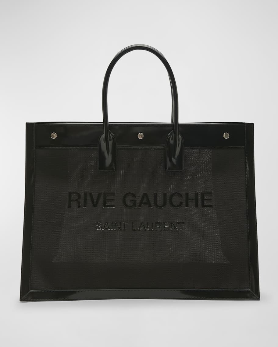 

Сетчатая большая сумка-тоут Rive Gauche Chevron с отделкой из лакированной кожи Saint Laurent