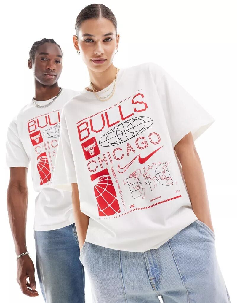 

Бело-красная футболка унисекс с логотипом Nike NBA Chicago Bulls, Серый