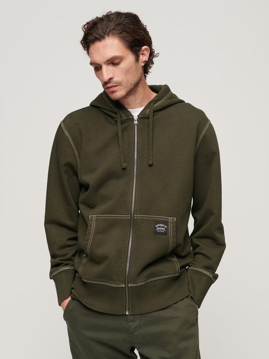 

Толстовка свободного кроя на молнии с контрастной строчкой Superdry, темно-серый зеленый