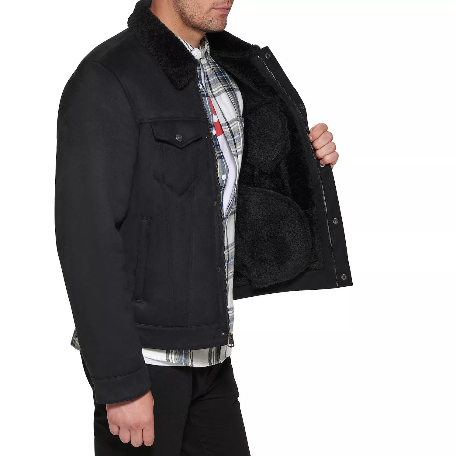 Мужская куртка дальнобойщика из искусственной овчины Levi's, черный куртка дальнобойщика из искусственной овчины andrew marc черный