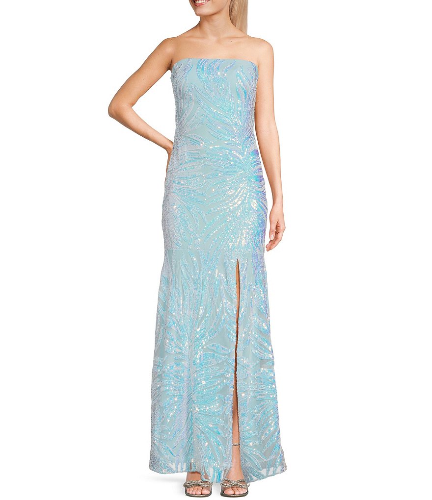 Длинное платье без бретелек Morgan & Co. с узором из пайеток, синий