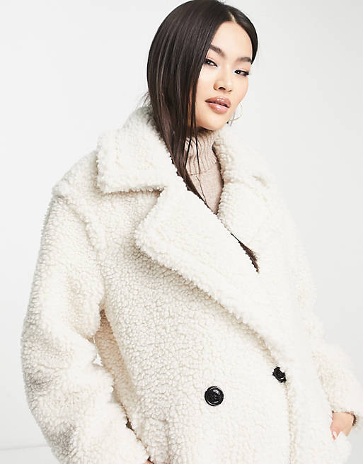 Длинное плюшевое пальто UGG Gertrume белого зимнего цвета