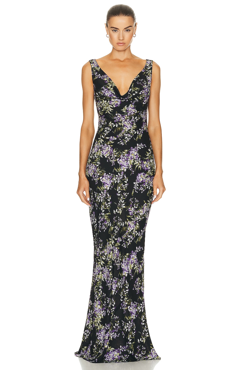 цена Платье Norma Kamali Deep Drape Neck Gown, цвет Lavender Floral