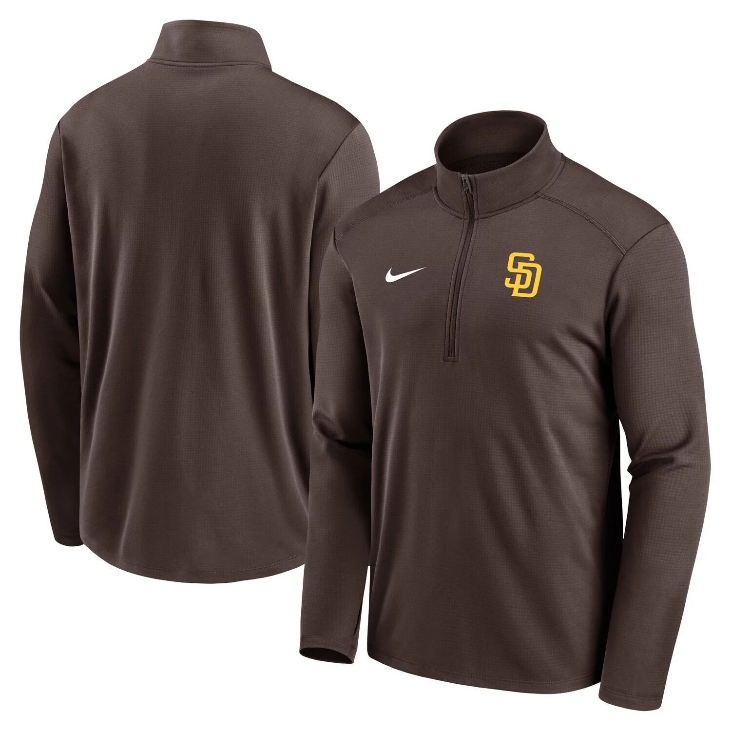 

Мужская коричневая футболка с молнией до половины длины San Diego Padres Agility Pacer Performance Nike, Коричневый