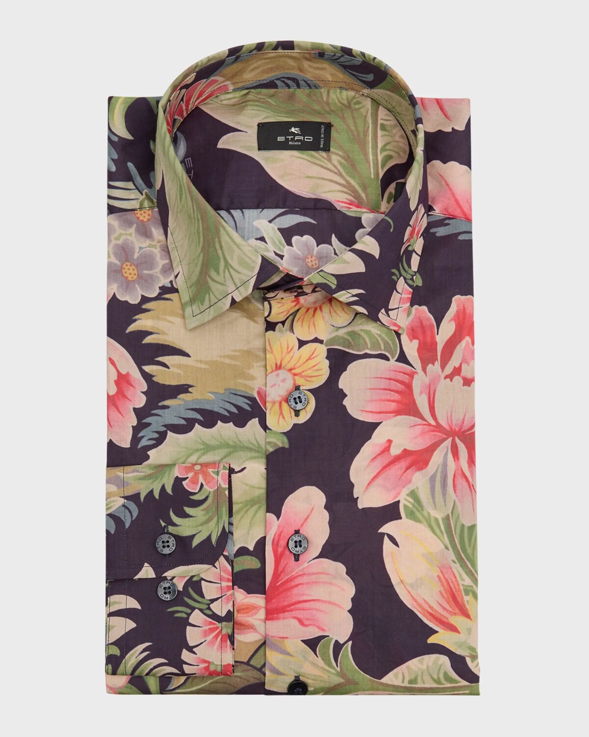

Мужская классическая рубашка с цветочным принтом Etro, цвет Print On Blue Base