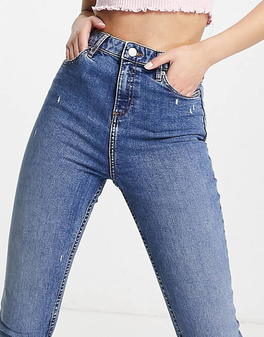 

Синие джинсы скинни с завышенной талией и защипами до щиколотки Miss Selfridge Emily