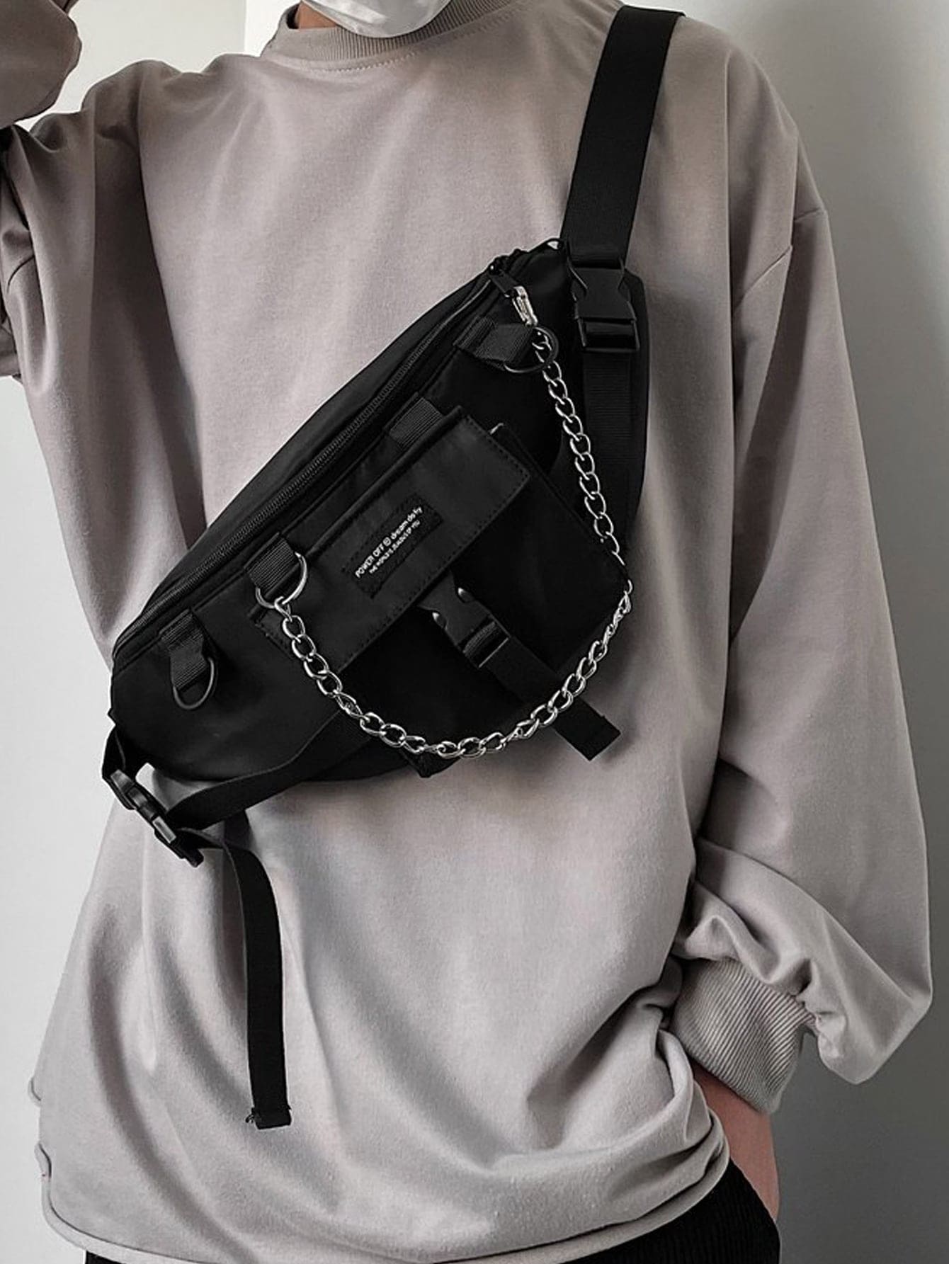 Мужская цепочка с декором поясная сумка слинг кошелек поясная сумка сумка через плечо боковая сумка Черная пятница, черный сумка поясная black черный единый размер