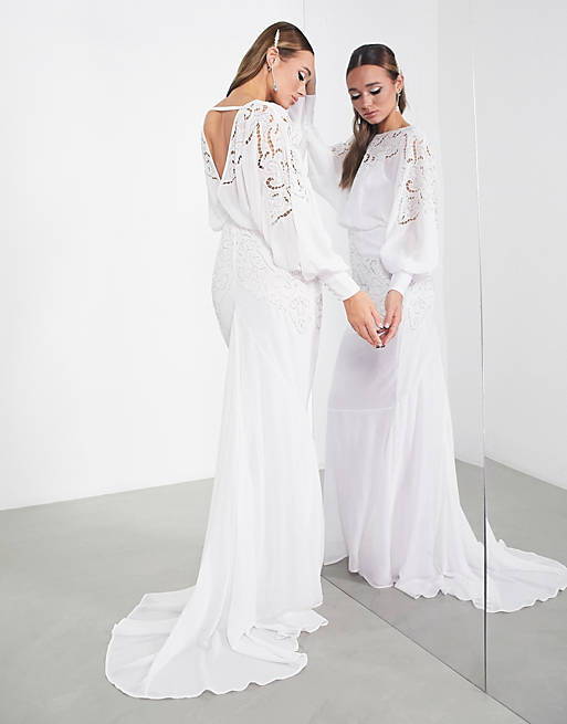 

Кремовое свадебное платье с блузкой и вышивкой из бисера ASOS EDITION Ella, Бежевый