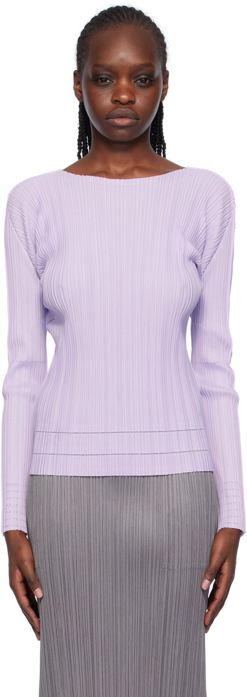Пурпурная футболка с длинными рукавами и мягкими складками Pleats Please Issey Miyake, цвет Light purple лонгслив oemen футболка женская с длинными рукавами фиолетовая