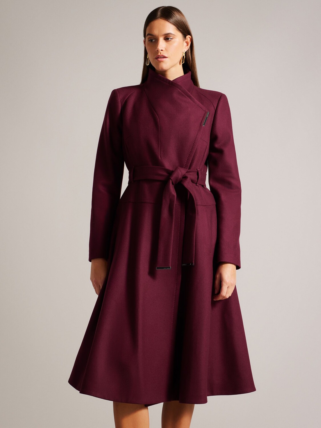 

Расклешенное пальто Roseika из смесовой шерсти Ted Baker, темно-красный