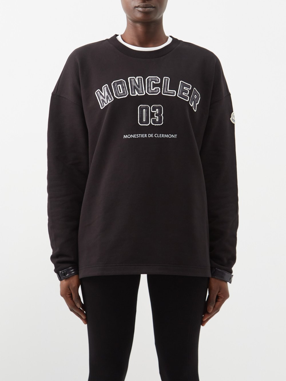 Толстовка из хлопкового джерси с аппликацией логотипа Moncler, черный спортивные брюки из хлопкового джерси с логотипом moncler черный