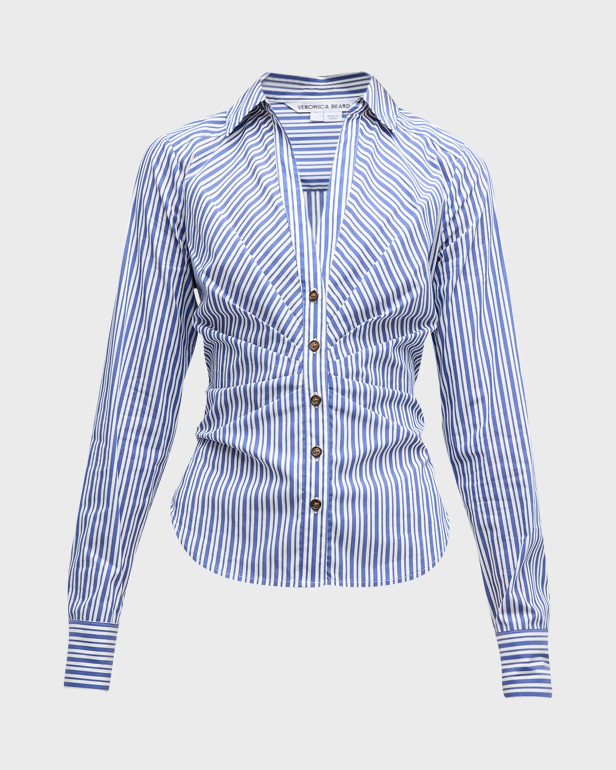 

Joelle Топ на пуговицах в полоску со сборками Veronica Beard, цвет Classic Blue/Off-White