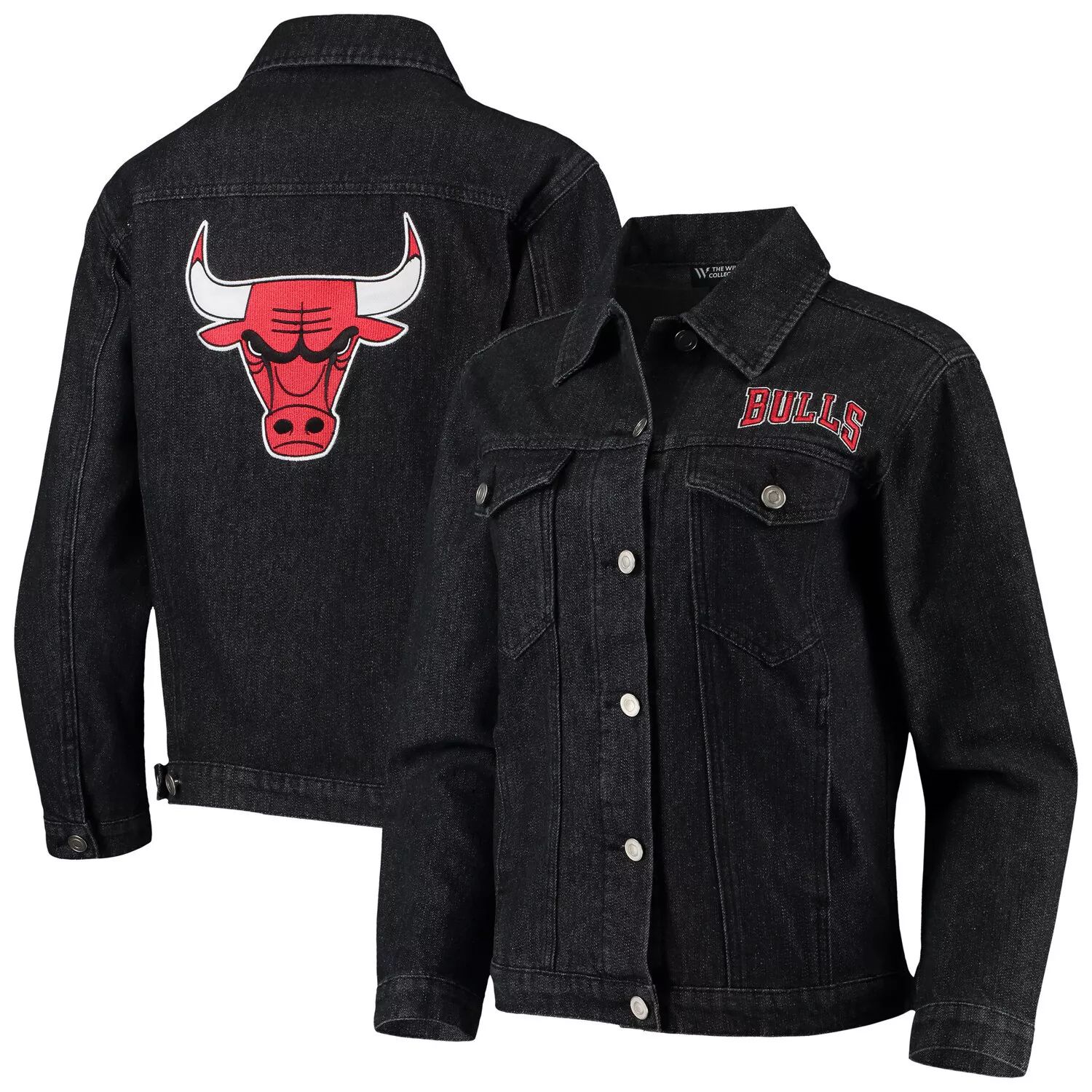 Женская черная джинсовая куртка на пуговицах с нашивкой The Wild Collective Chicago Bulls