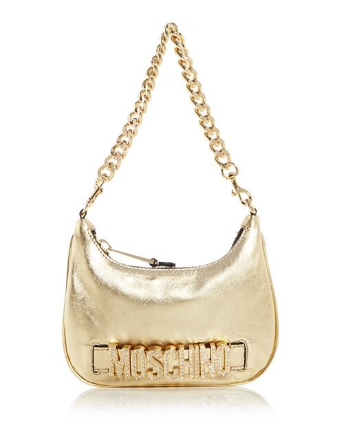 

Кожаный хобо с логотипом Moschino, цвет Gold