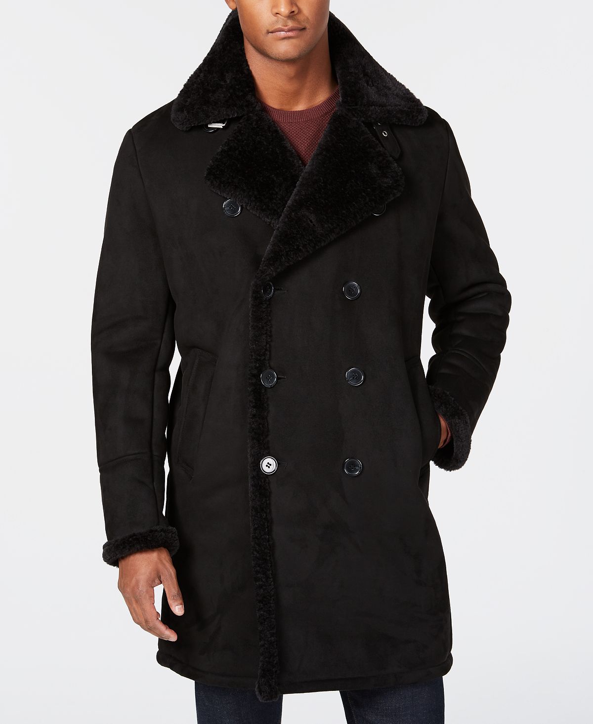 цена Мужское пальто из искусственной овчины GUESS