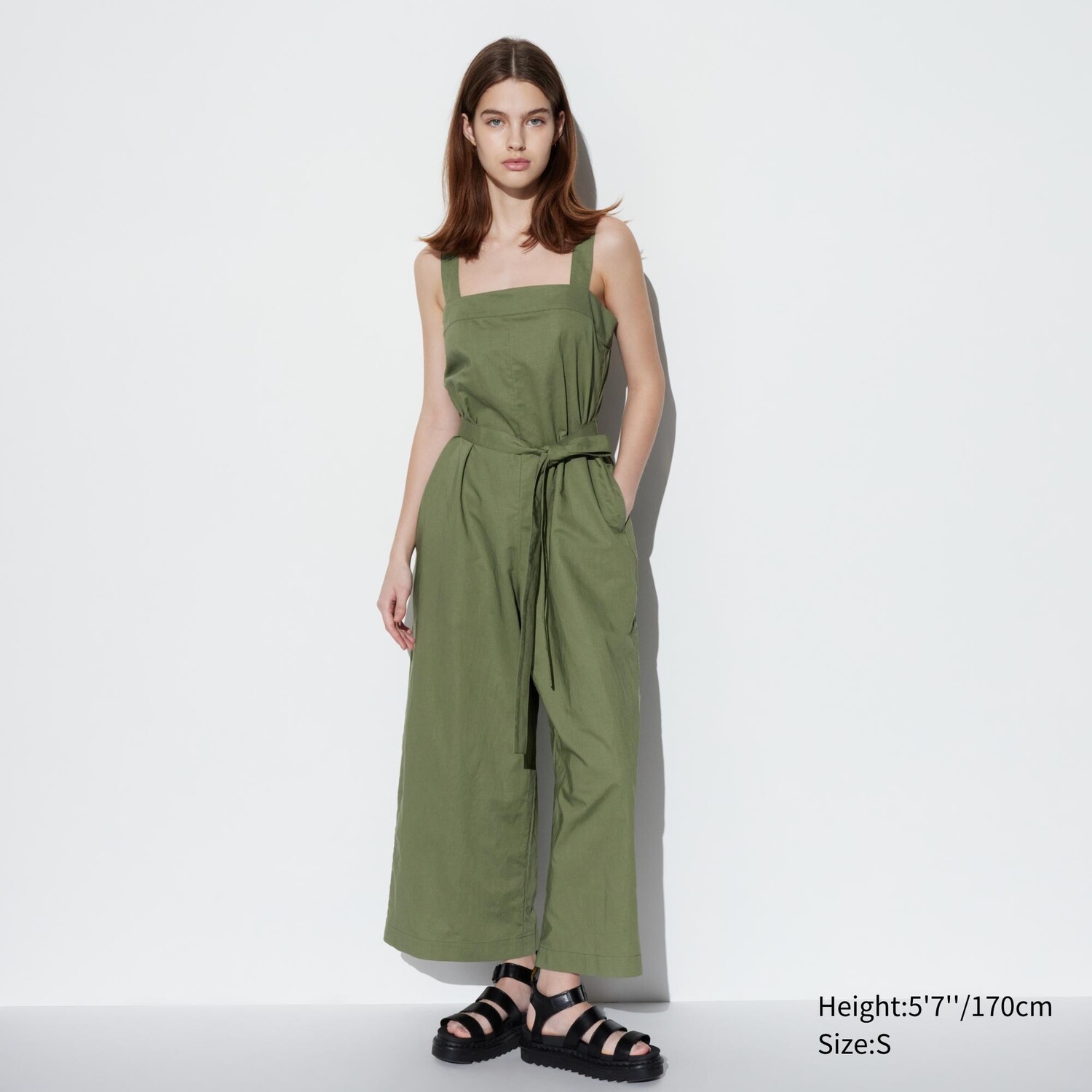 

Льняной комбинезон UNIQLO, оливковый