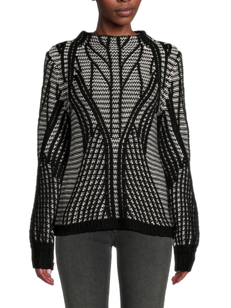 

Свитер из смесовой шерсти с воротником-стойкой Donna Karan, цвет Ivory Black