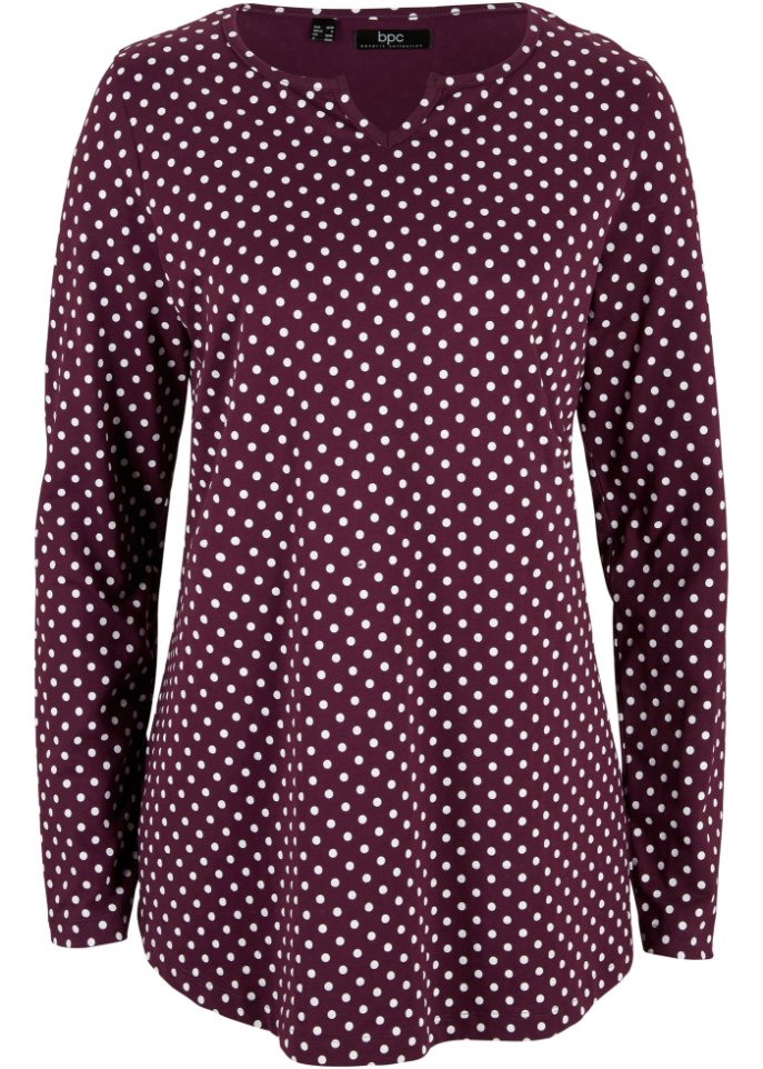 Хлопковая рубашка в горошек с длинными рукавами и разрезами по бокам Bpc Bonprix Collection, фиолетовый