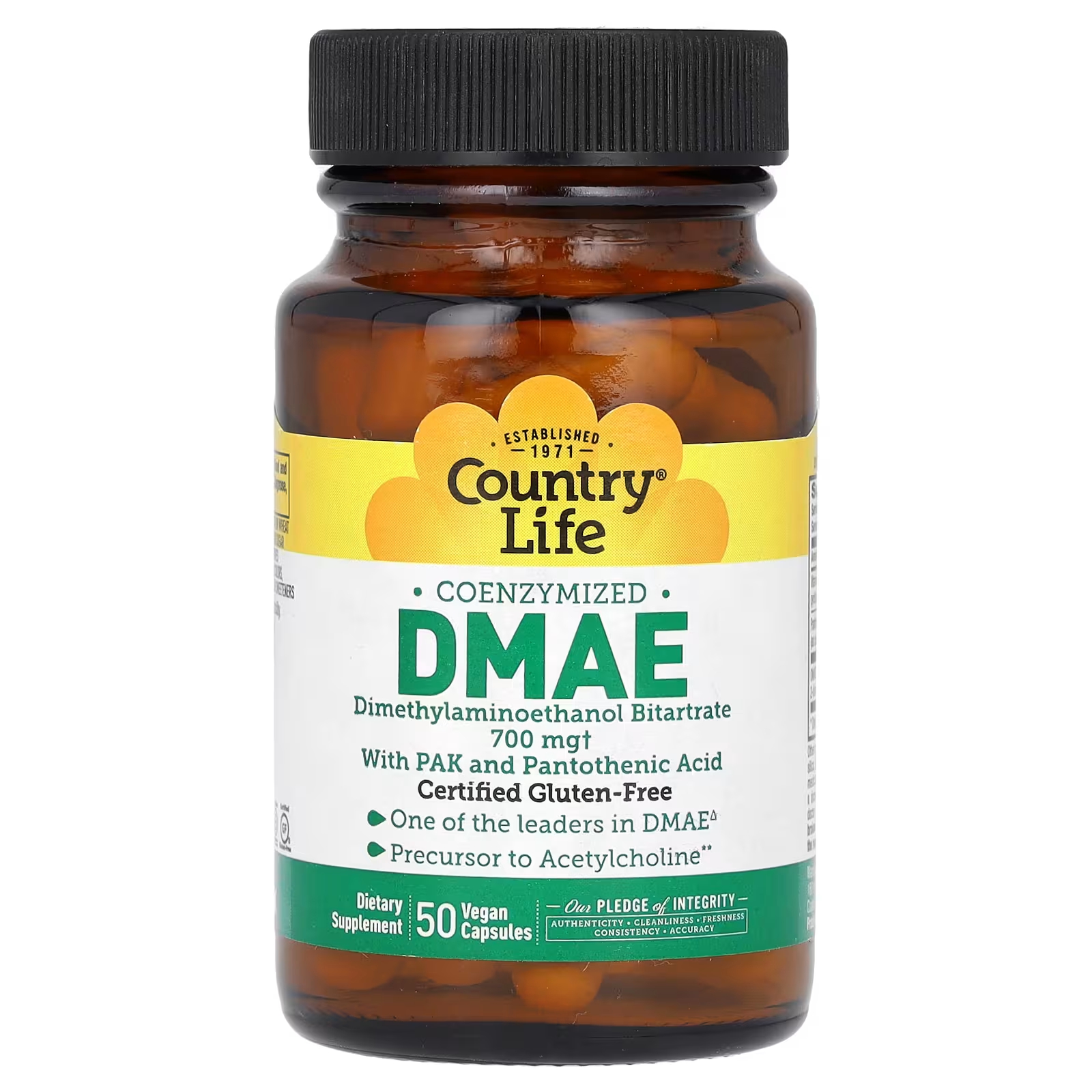 Коэнзимизированный DMAE Country Life 700 мг, 50 веганских капсул 5 гидрокситриптофан country life 50 мг 50 капсул