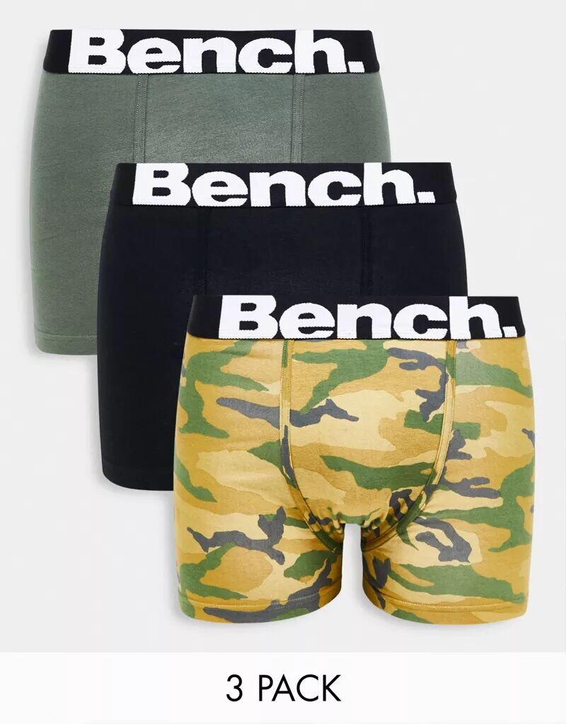 

Набор из трех боксеров Bench камуфляжного, черного и хаки цвета с поясом с логотипом