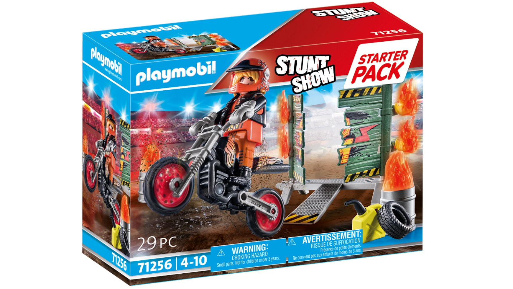 цена Стартовый набор мотоцикла для каскадерских шоу с противопожарной стеной Playmobil