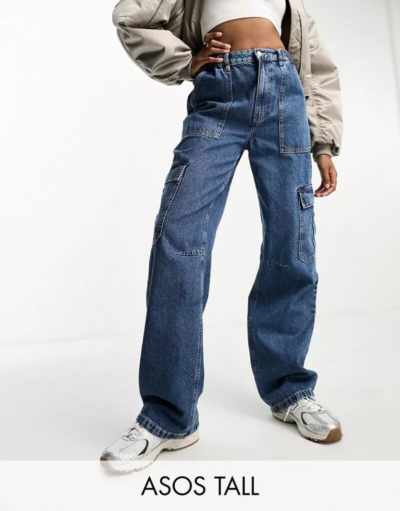 Синие джинсы-карго средней длины ASOS DESIGN Tall