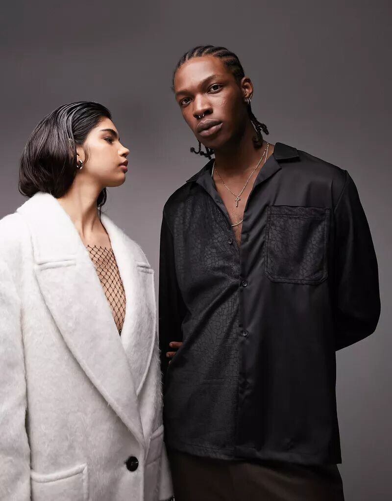 

Черная рубашка из бархата и атласа Topman