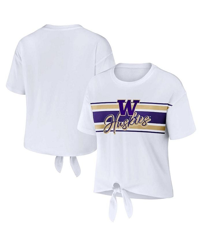 

Женская белая укороченная футболка Washington Huskies в полоску спереди с узлом WEAR by Erin Andrews, белый