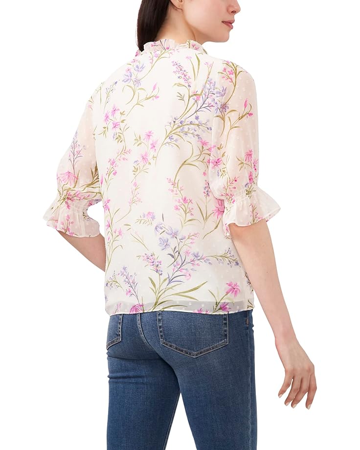 блуза cece puff sleeve square neck blouse цвет soft ecru Блуза CeCe Elbow Sleeve Split-Neck Blouse, цвет New Ivory